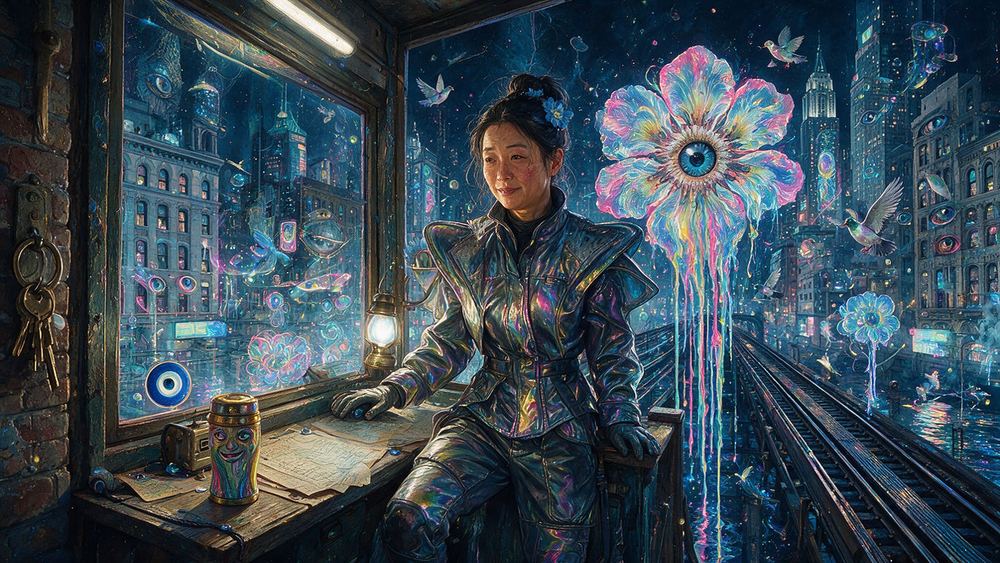 Akiko Xu, a subway track worker in a tunnel with a lantern
