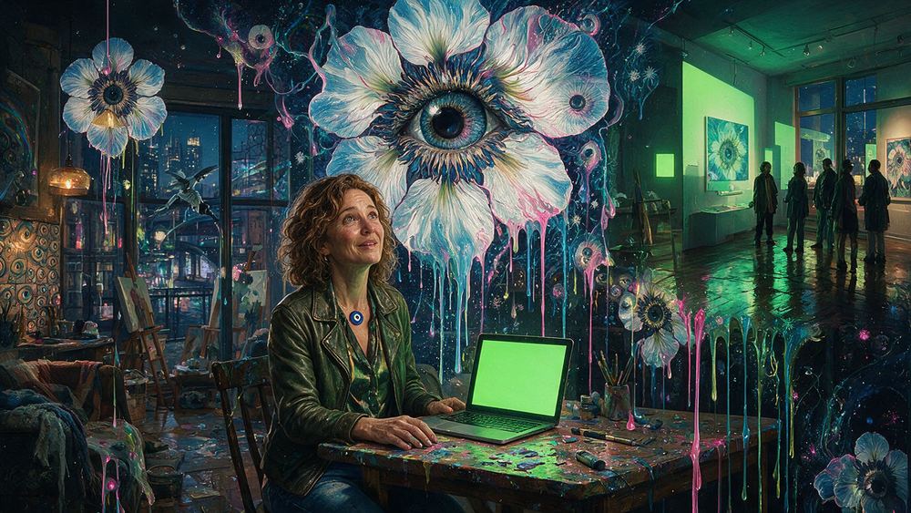 Deirdre Marchetti, a painter watching a countdown at a kitchen table in Astoria at midnight