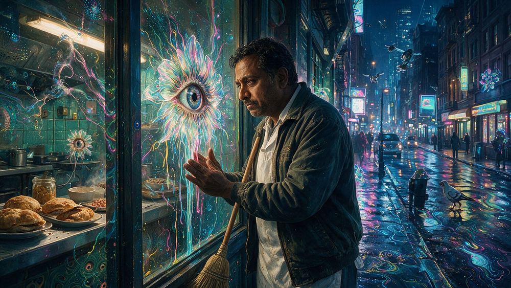 Rajesh Chakraborty, a man who sweeps a Chinatown dining room at four in the morning