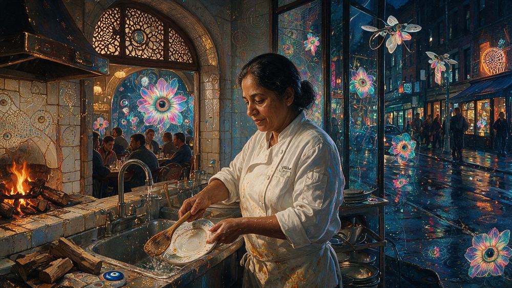 Parveen Krishnamurthy, a dishwasher in the most photographed room in the city