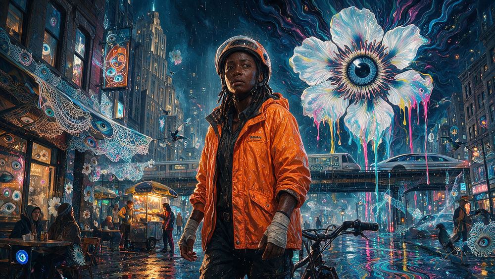 Adjoa Toure, a delivery rider in the rain on hour eleven