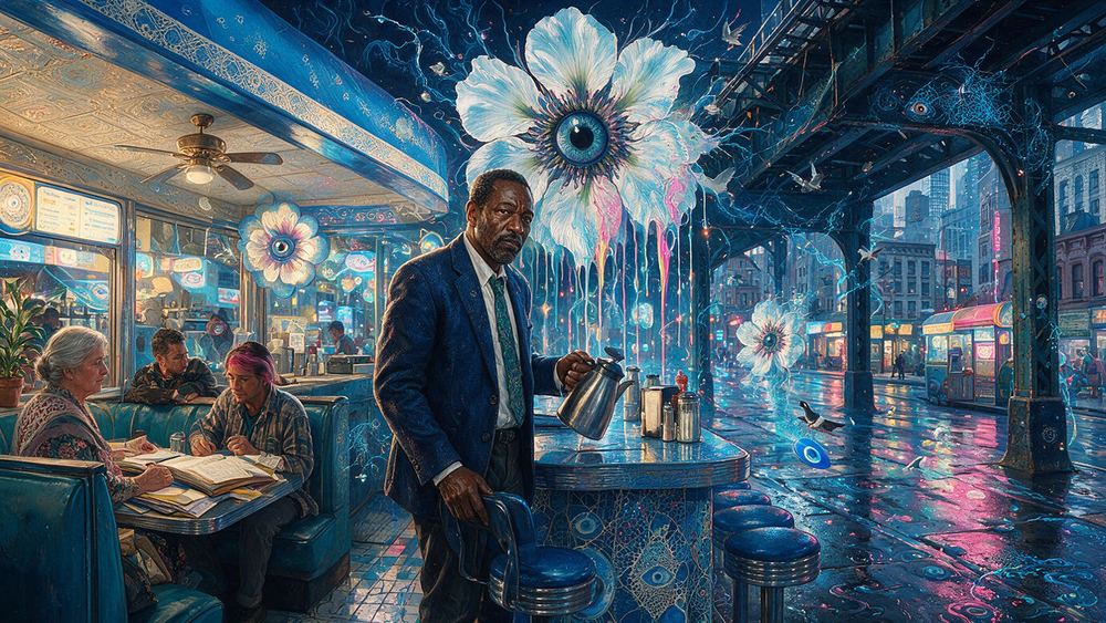 Terrence Hollins, a man who has sat on the same diner stool since 1991
