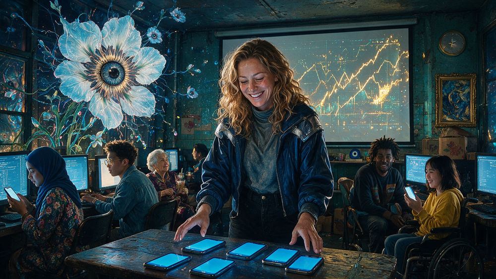 Cheryl Ballard, a woman who runs a warehouse party with the chart projected on the wall