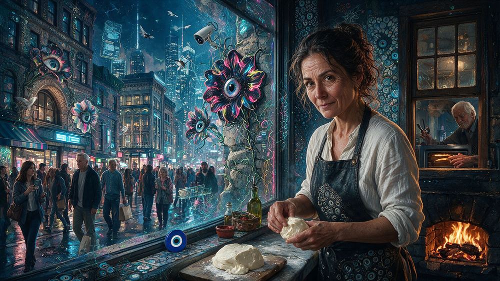 Eileen Castellano, a woman at a Little Italy window with a line of tourists and locals