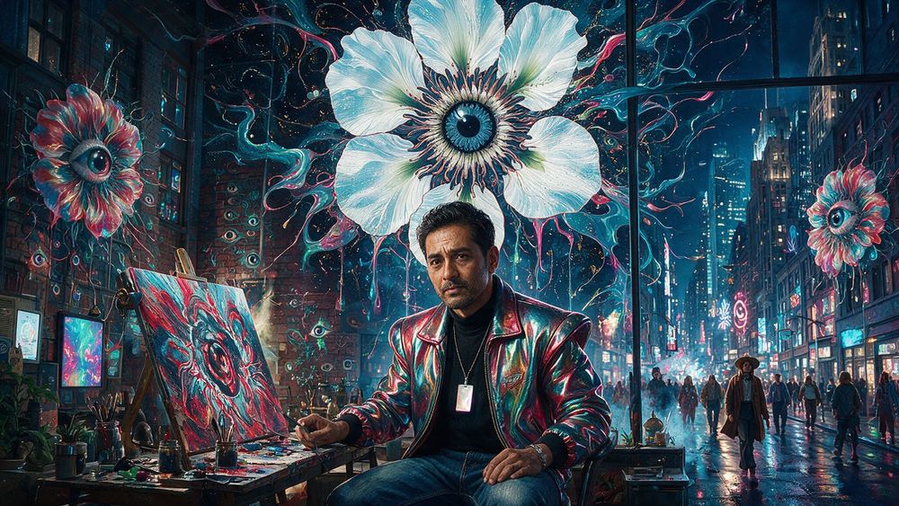 Farhan Mirza, a man who builds every portrait in red and cyan so it stands off the wall