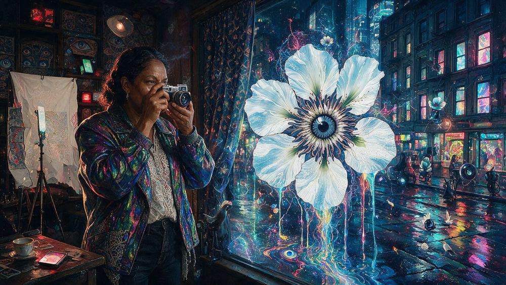 Marcia Springer, a woman who photographs from a moving car window across the bridge