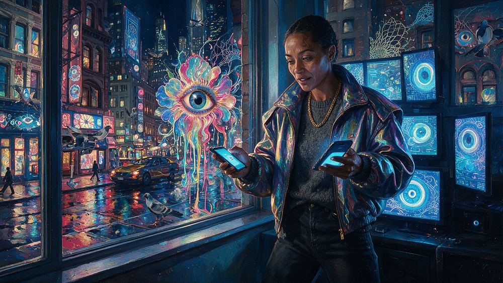 Yvonne Baptiste, a woman refreshing two phones at the exact second