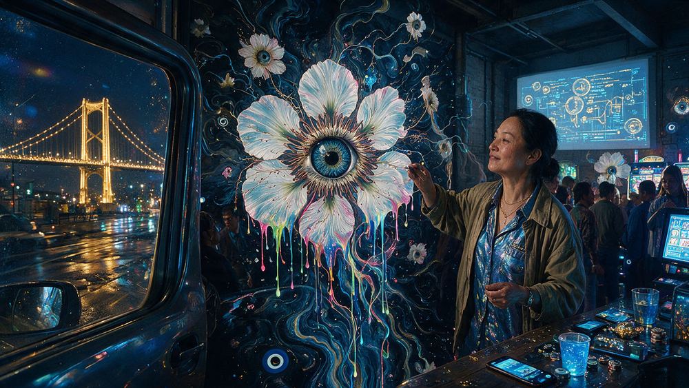 Halyna Yakovlev, a woman who runs a warehouse party with the chart projected on the wall