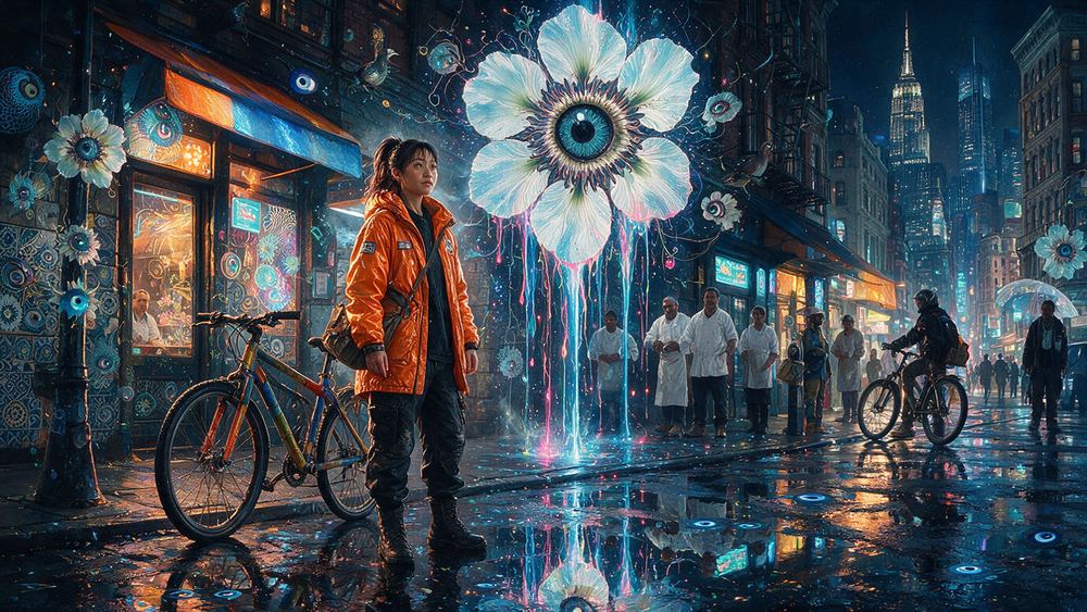 Akiko Ueda, a delivery rider in the rain on hour eleven