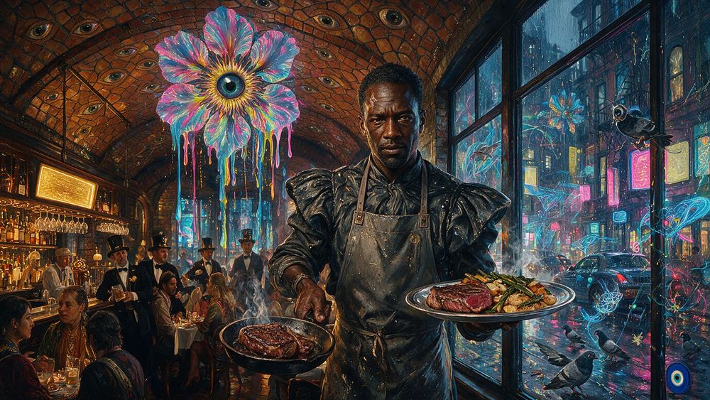 Sekou Toure, a bartender under a vaulted tile ceiling at rush hour