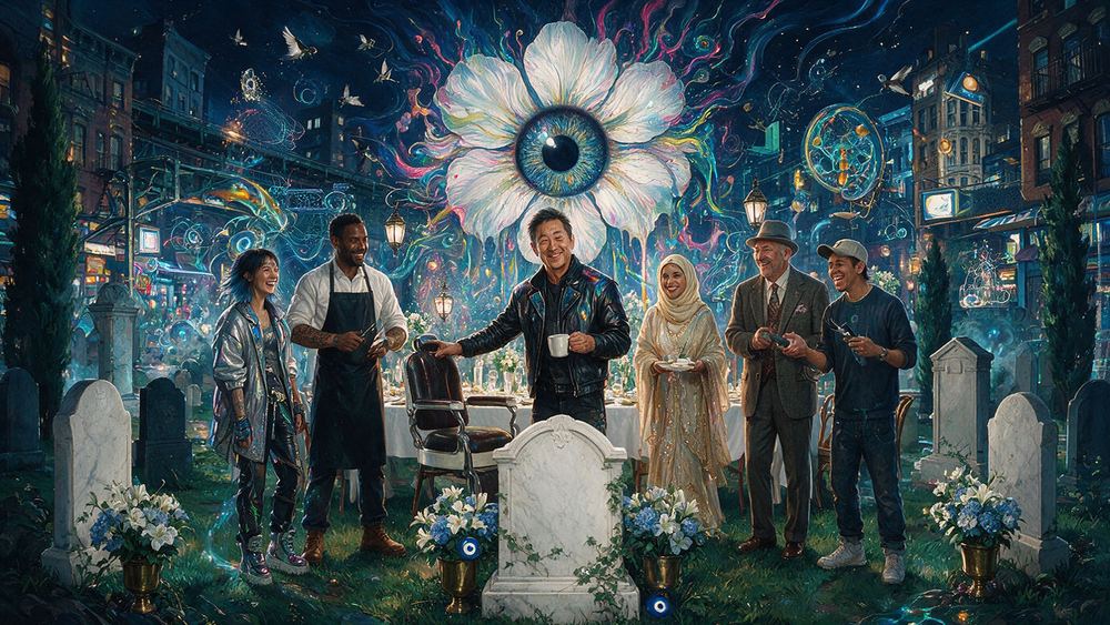 Shinji Zhang, a barber whose chair his father stood behind