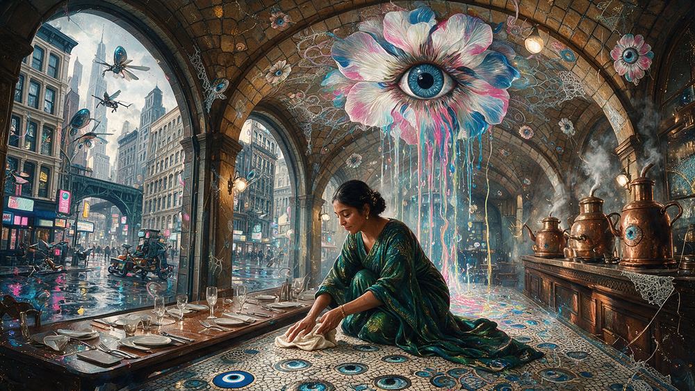 Kavitha Narayanan, a woman who polishes a mosaic floor before the room opens