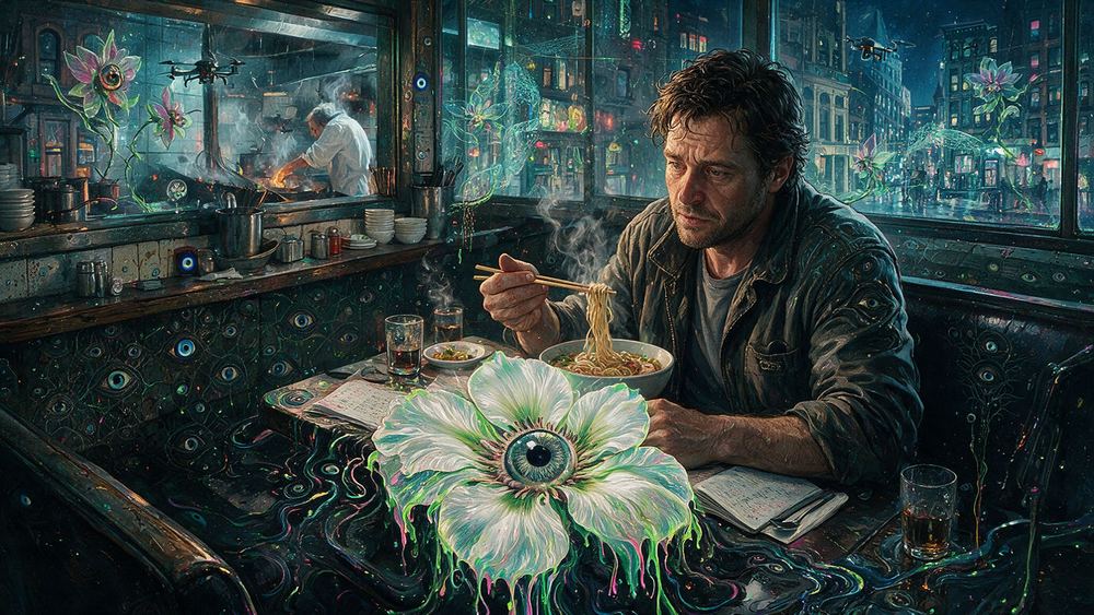 Miroslav Kovalenko, a cab driver eating alone at a counter at two
