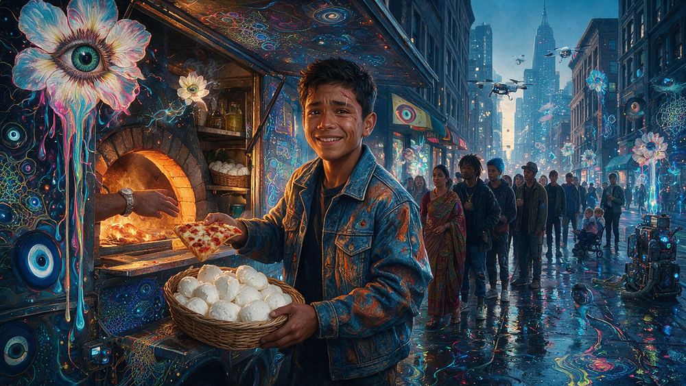 Octavio Trejo, a boy who folds his first slice correctly and is proud of it