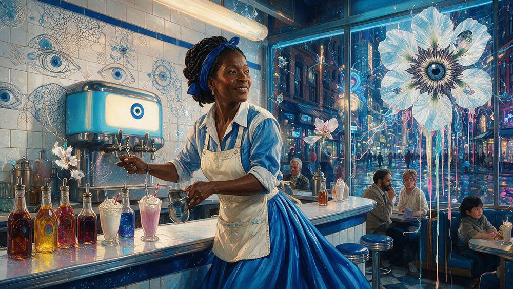 Halima Achebe, a waitress who starts your order when she sees you through the glass