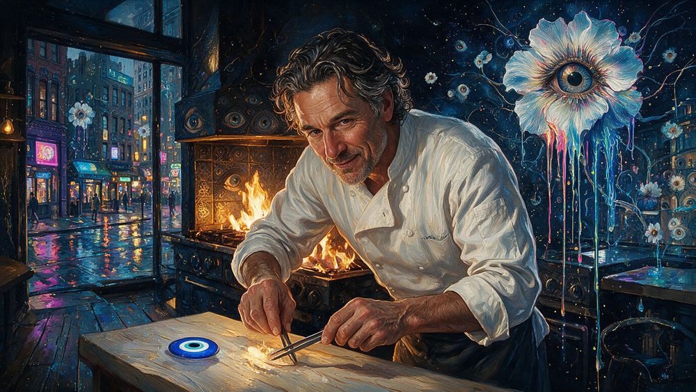Dominic Kilbride, a chef who cooks over a wood fire in an open Village kitchen