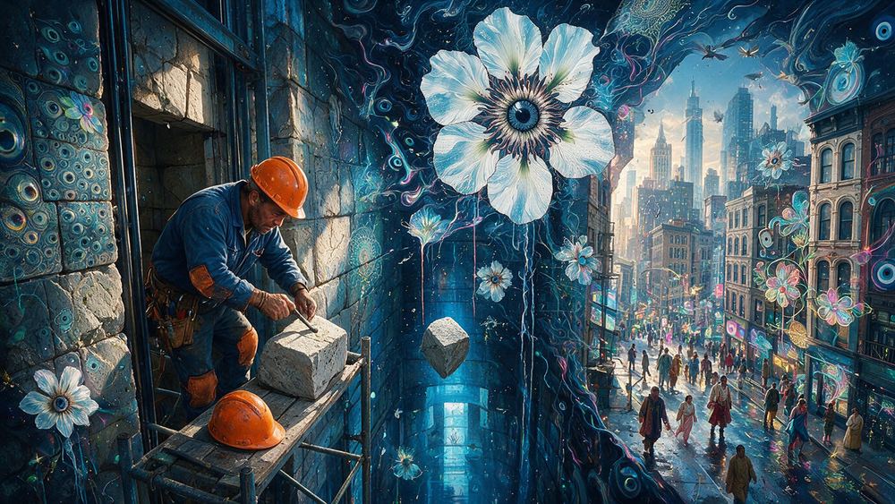 Damion Bonaparte, an elevator mechanic on top of a car in a shaft